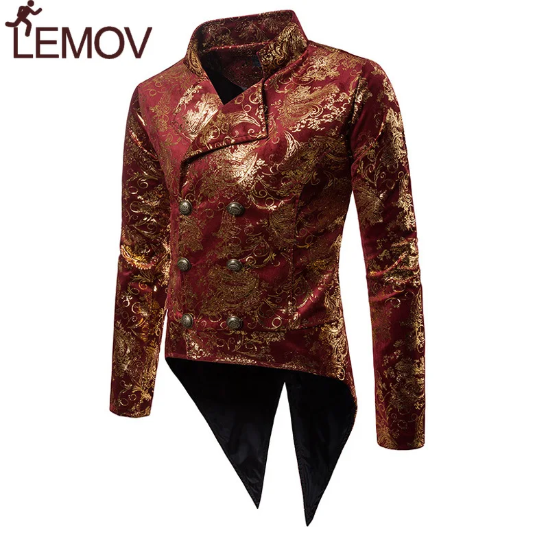 Мужская красная куртка с золотым позолотой 2018 Новое двубортное платье-пиджак
