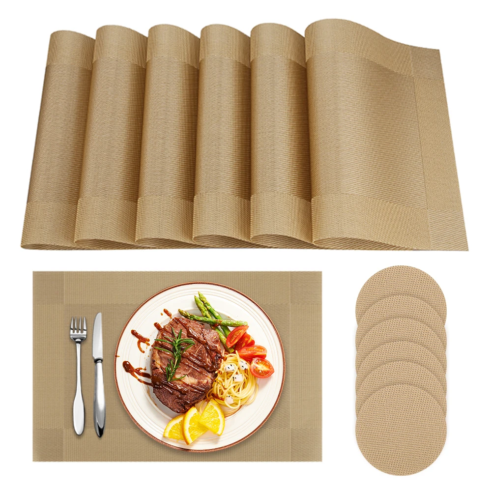 

12Pcs Gometry Placemats Heat Resistant Placemat for Dining Table Crossweave Woven Vinyl Non Slip Wipe Clean Kitchen Table Mats