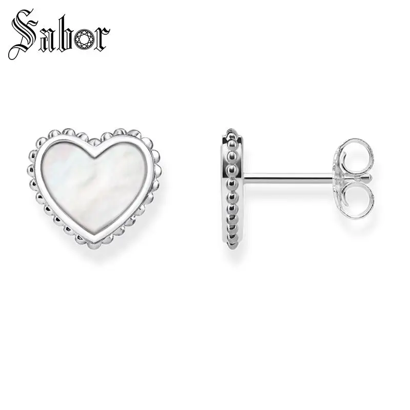 Серьги гвоздики с перламутром сердцем и новинка 2020 Модная бижутерия серебряный