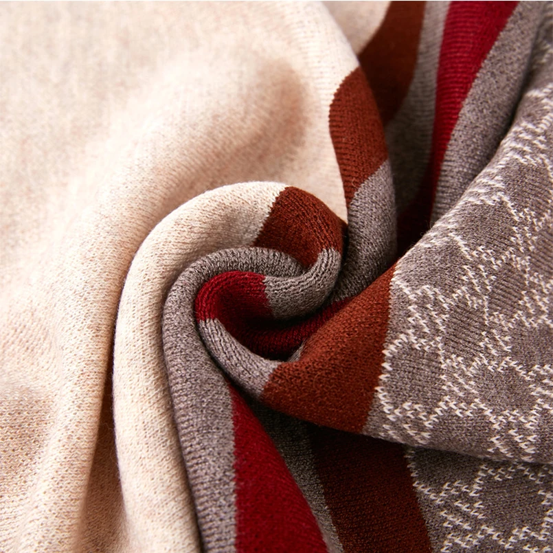 2021 New Fashion Wool Scarf Men Plaid Striped Knitted Jacquard Wool Scarf Thick Warm Pattern Scarf for Men Classic High Quality