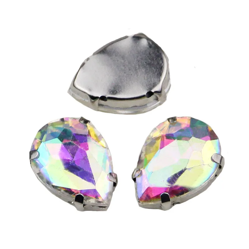 

AB Color Teardrop Shape Silver Claw AAA+ Crystal Glass Flatback Sew On Rhinestones For DIY Apparel Accessories/Bag/Shoes