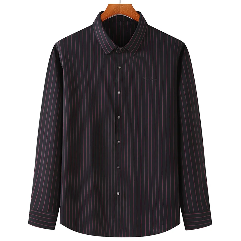 

Spring 2021 new men's overweight plus size business casual square collar striped Long Sleeve Shirt