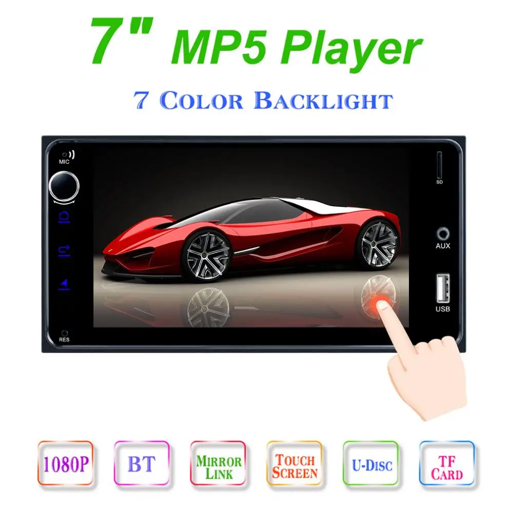 Автомобильный сенсорный экран 2 DIN 7 дюймов HD Bluetooth MP5 плеер поддержка MirrorLink /SWC