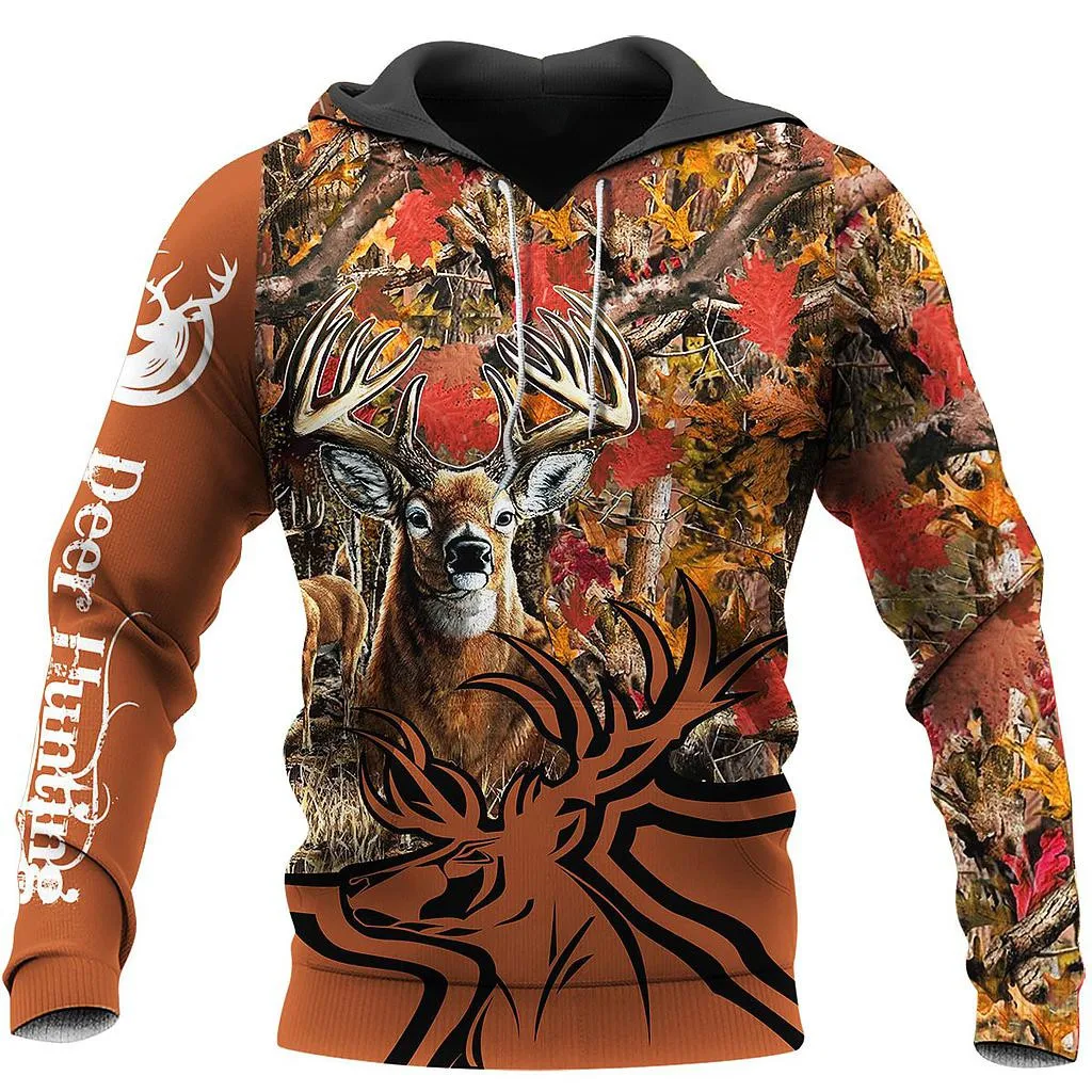 Охоты на оленя 3D все напечатано мужские толстовки с капюшоном молнии Осенняя