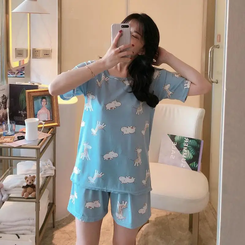 

Tonngirls Summer 2021 Cartoon Sleepwear Pyjamas Women Pajamas Set Short Sleeve Pijamas Ladies Homewear Nightwear Night Suit