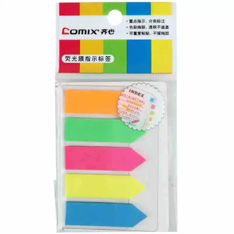 Memo Pads Comix D6019 Easy Tab Notes Stick Colorful (arrow) Transparent Naked 76x125mm Color Assorted(5 Color) 20 Sheets N | Канцтовары