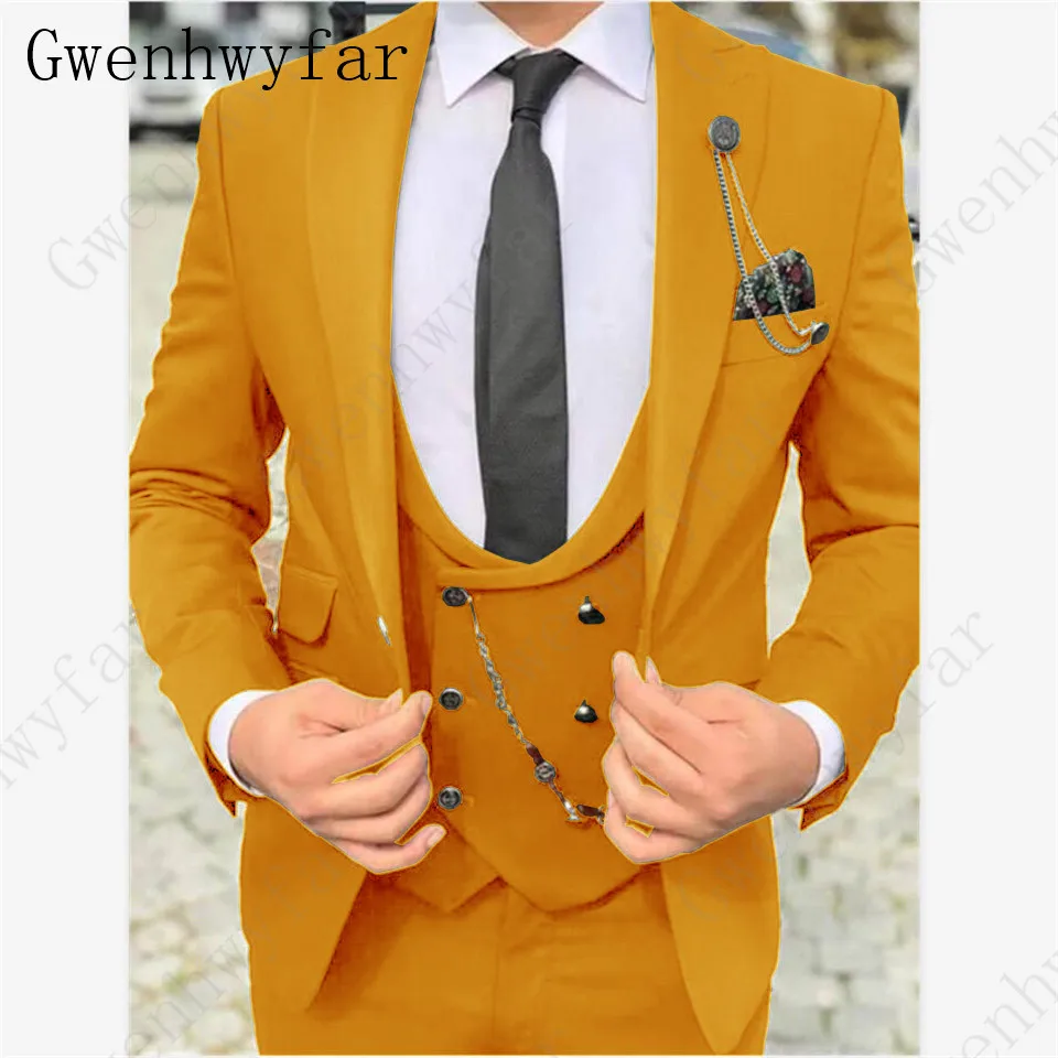 Color 18 Gwenhwyfar, классический Бирюзовый мужской костюм, официальный Свадебный костюм для мужчин, на заказ, приталенный смокинг для жениха, пиджак, брюки, жилет, костюм из 3 предметов - Цвет: Color 18