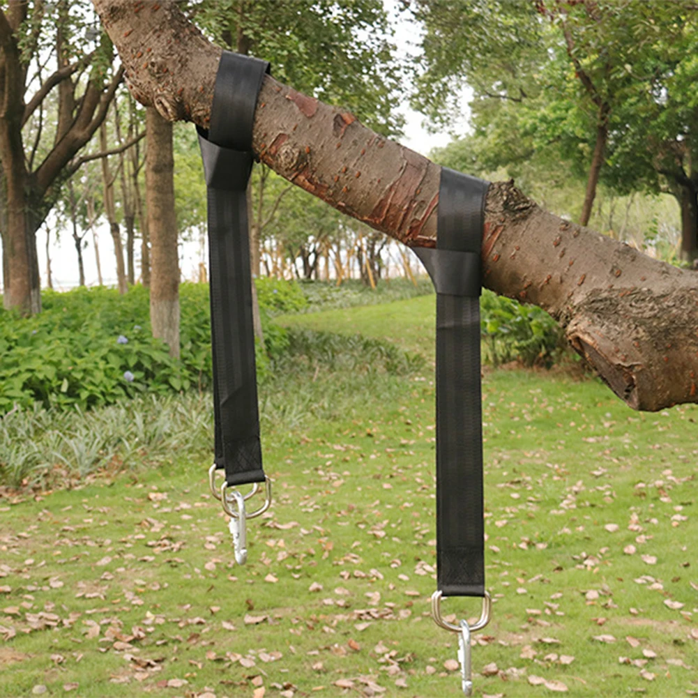 

A pair of tree swing suspension kit hammock with rope carabiner 350 kg load outdoor camping hammock sling is safe and reliable