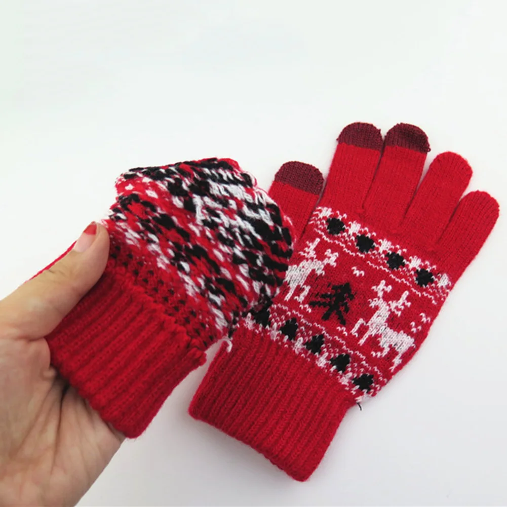 Рождественские вязаные перчатки для девочек с сенсорным экраном зимние теплые