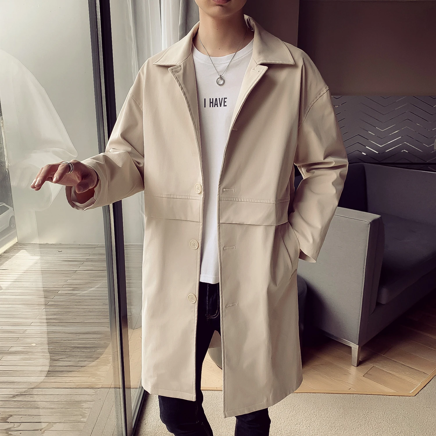 

Spring Casual Jacket Coat Mens Mid Length Mens Trench Male Slim Men's Trenchcoat Masculina Windbreaker Outwear