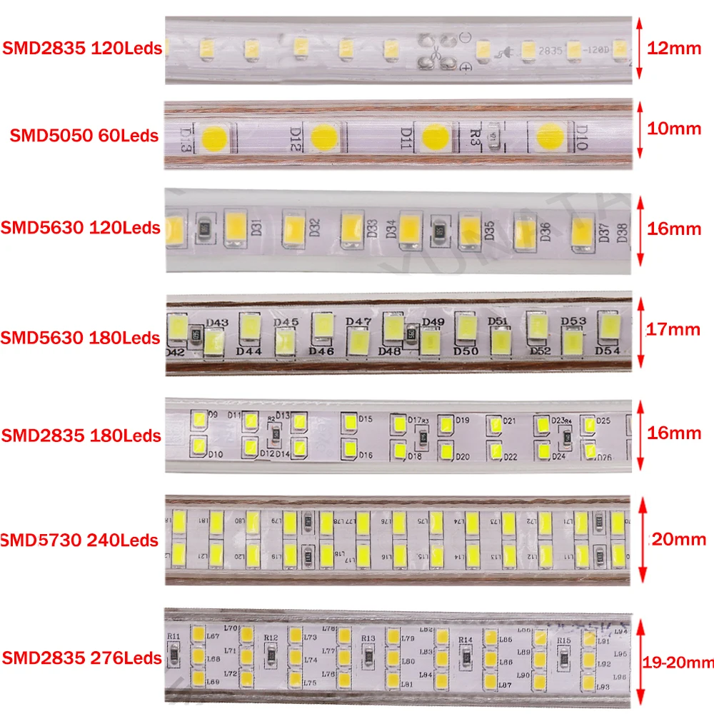 Фото Светодиодная лента s/m SMD 240 5730 2835 5050 5630 в 220 В, водонепроницаемая светильник полоска, светсветильник щаяся лента RGB теплого белого цвета для ук... №3