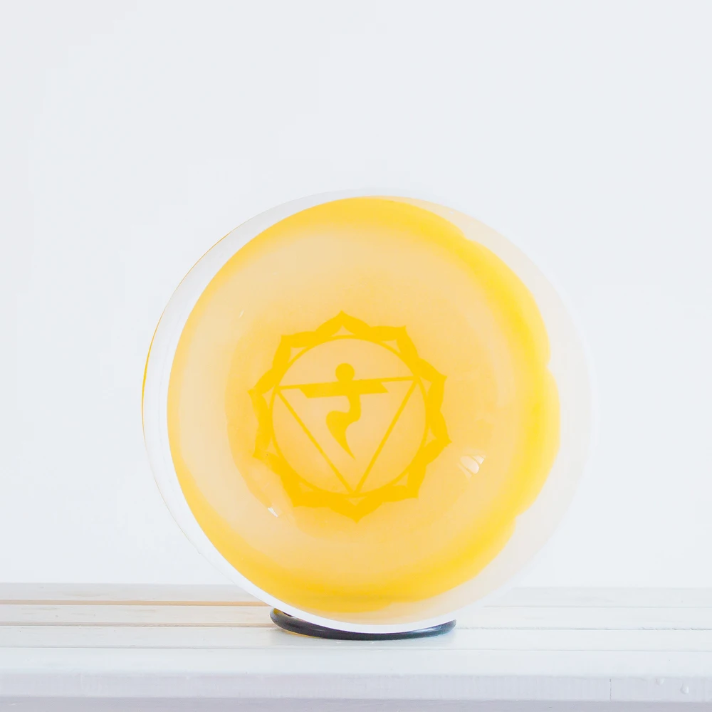 8Inch Perfect Pitch E Note Solar Plexus Chakra Yellow Lotus Frosted Quartz Crystal Singing Bowl Mallet and o-ring included | Спорт и