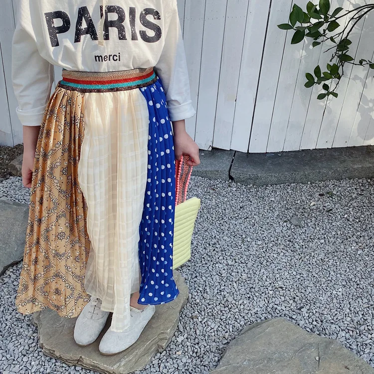 Новинка 2020 стильная юбка в стиле пэчворк для девочек весенние юбки маленьких 2 7