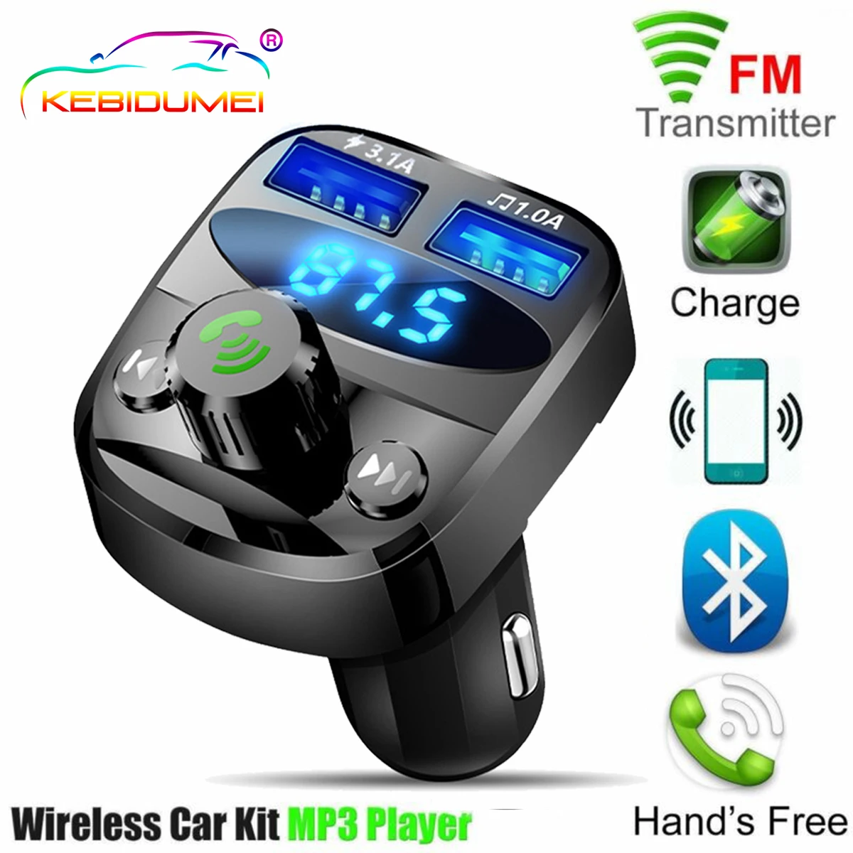 LED FM Transmitter Bluetooth-Compatible 5.0 Car kit Dual USB Charger 3.1A 1A MP3 Music Player for iphone car U disk/TF | Автомобили и