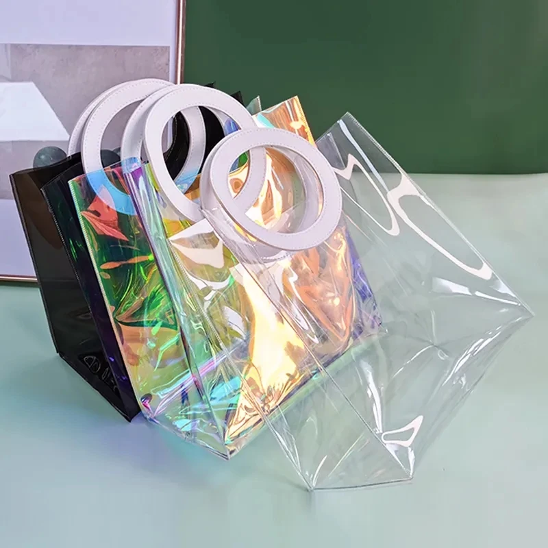 

Multifunctional transparent household storage bag Laser cool large capacity portable women's handbag Fashionable Matching Bag