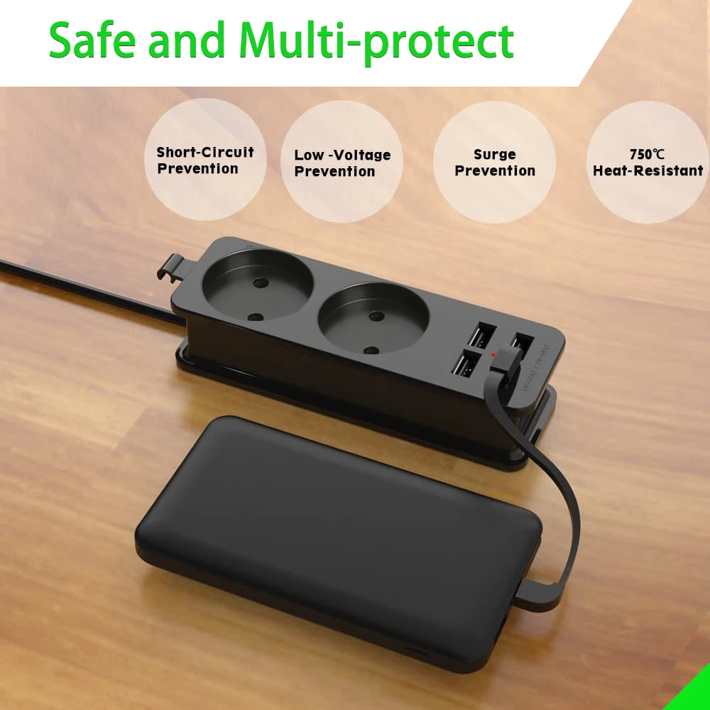 Розетка настольная европейского стандарта с USB-портами для зарядки 4 0 ММ 1 5 м |