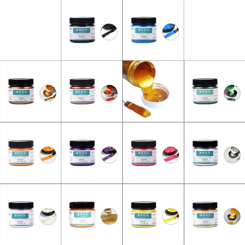 

Пигмент из золотистого и серебристого полимера, 14 цветов, 100 мл, блестящий металлический эффект, металлическая акриловая краска, очень высок...