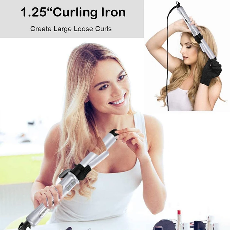 

MARSKE 1.25 Inch Tourmaline Ceramic Curling Iron with LCD Digital Display, Suitable for All Hair Types EU Plug