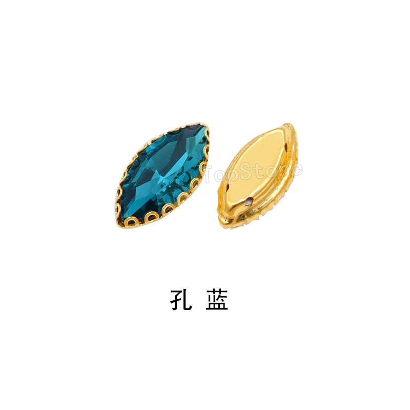 blue zircon 100 шт Navette Золотой кружевной коготь пришить Стразы Кристалл Красочный стеклянный лошадиный глаз пришивные камни для DIY одежды - Цвет: blue zircon
