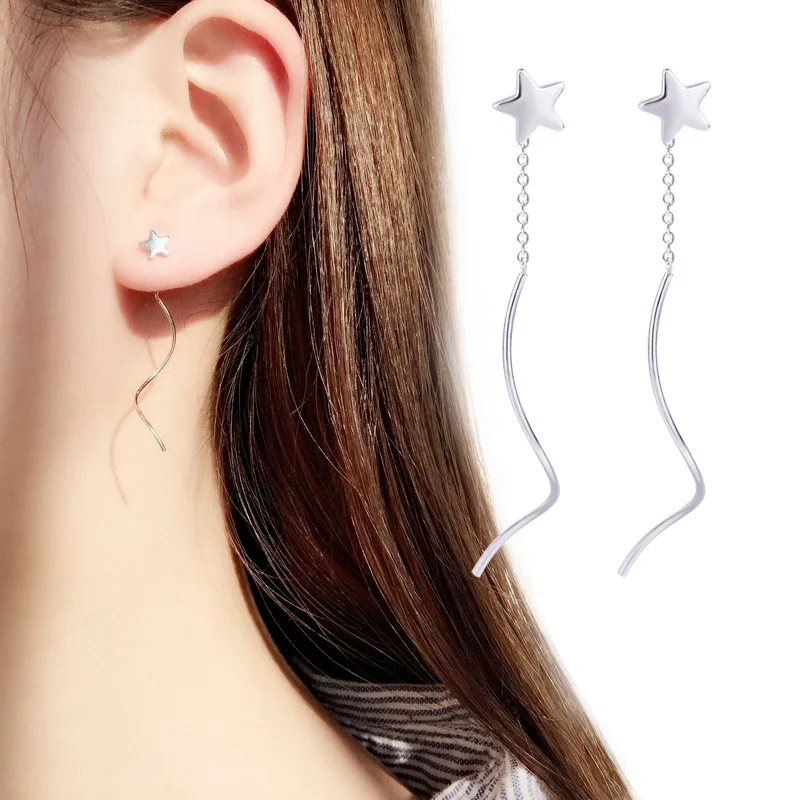 

925 Sterling Silver Tassel Star Drop Earring for Women Girls Jewelry Brincos Female pendientes eh812
