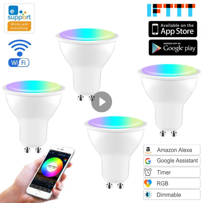 

GU10 WiFi Smart Bulb 4W RGB CCT LED Lamp Cup With Dimmable Timer Function EWeLink APP 220V Bulb Works For Alexa Google Home