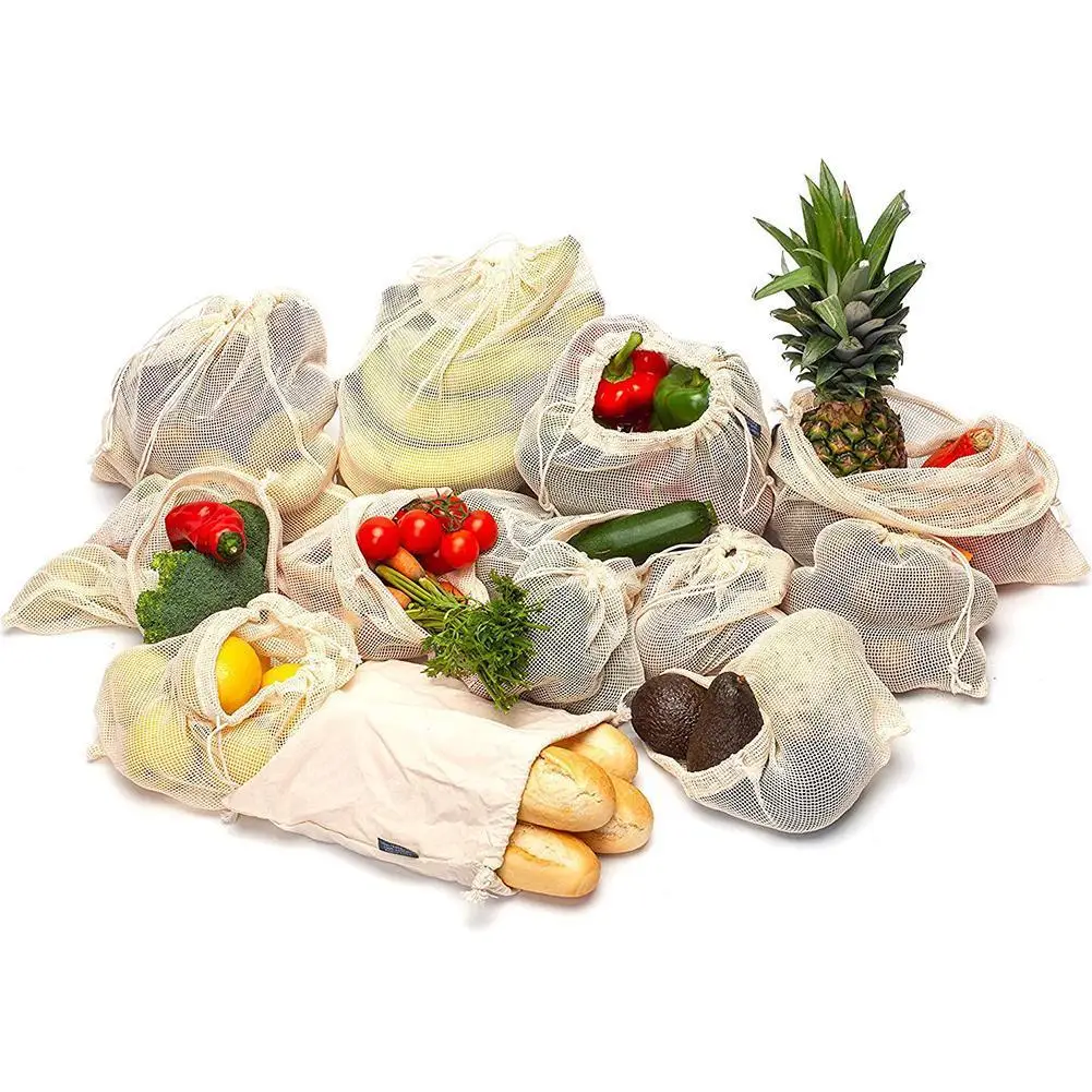 

Reusable Cotton Mesh Storage Bag Kitchen Fruit And Vegetable Storage Bag With Drawstring Fruit Mesh Bag