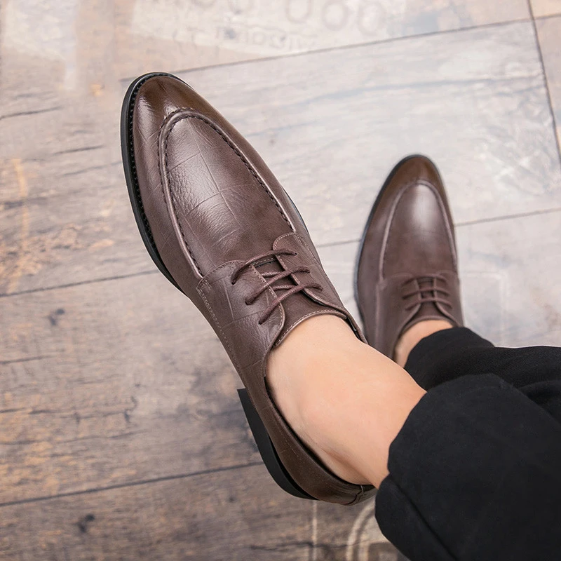 CRMDEOX/Новинка зимние мужские туфли оксфорды в деловом стиле с острым носком
