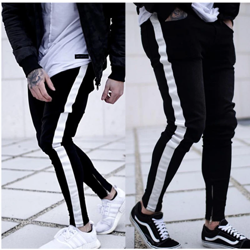

2020 Men's Painted Skinny Slim Fit Straight Distressed Pleated Knee Patch Denim Pants Stretch Jeans S-3XL