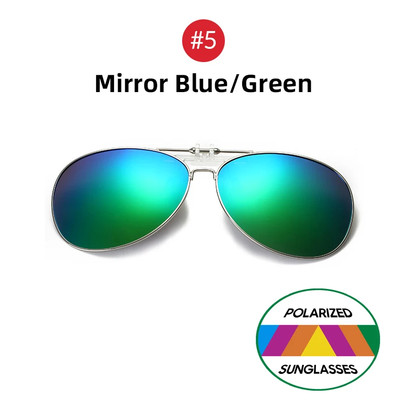 5 Mirror Blue Green VIVIBE негабаритный пилот флип-ап клип на солнцезащитные очки для водителя для мужчин вождения сплав рамка Большие женские очки зажимы для близорукости - Цвет линз: 5 Mirror Blue Green
