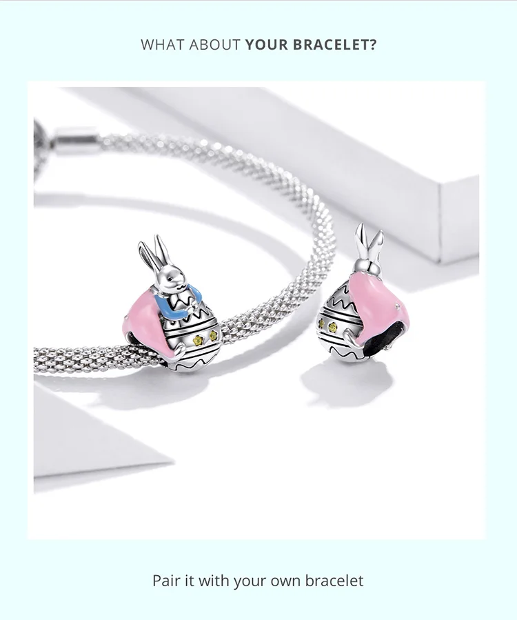 

Easter Rabbit Eggs Colorful Heart Enamel Charms Original Real 925 Sterling Silver for DIY women Bracelet Jewelry Girls Kids gift