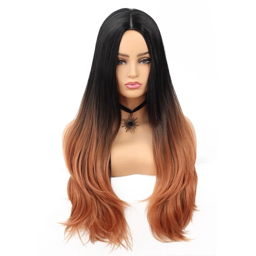 

Dai weier Ombre Middle Part Wig Black to Brown Synthetic Wigs for Women Middle Part Cosplay Wig for Hollywood Party Hair