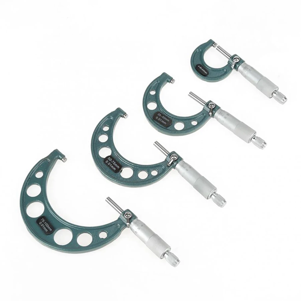 

Accessories External Micrometer Outside Caliper Measuring Tools 0-100mm With Case 4PCS Different Sizes Cast Iron Kit Wrench