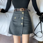 Офисная Женская юбка с поясом 2020 модная Мини клетчатая Женская трапециевидная юбка Весенняя шикарная Элегантная Женская Весенняя юбка на пуговицах с высокой талией