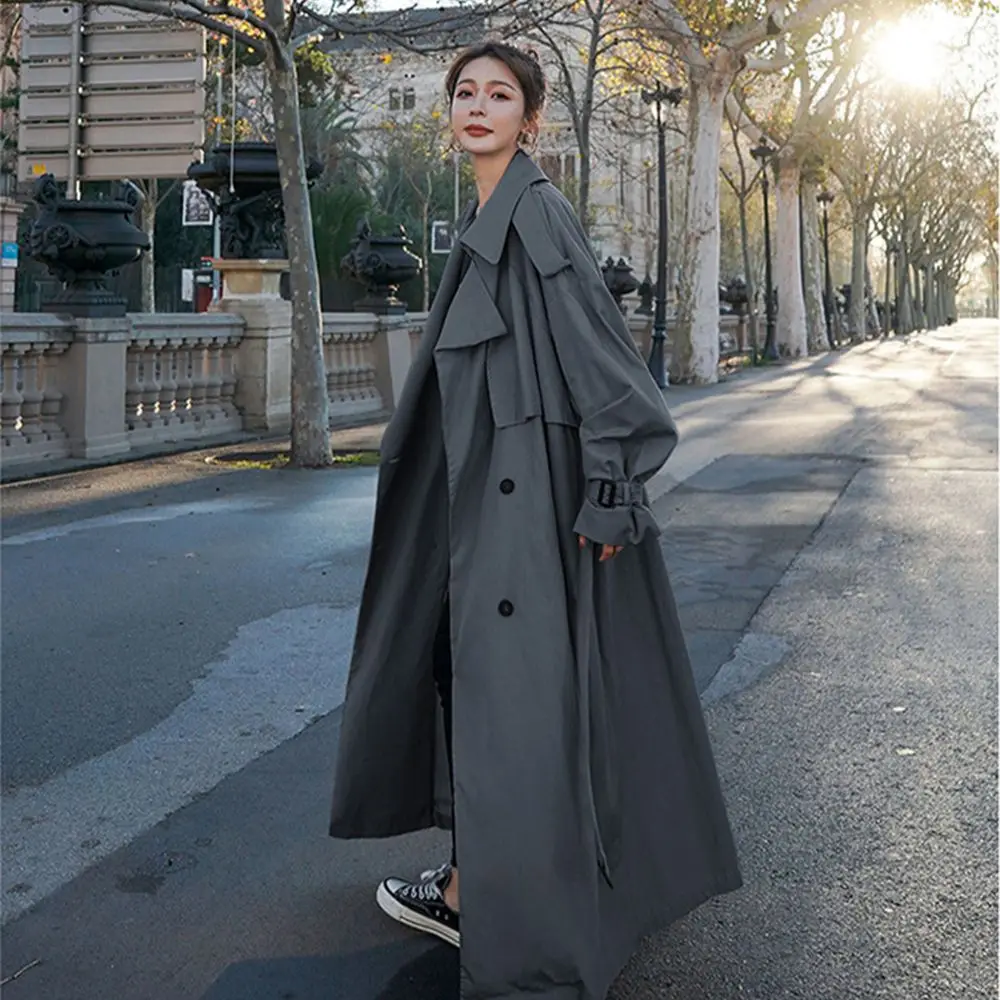 Тренчкот женский свободного кроя двубортный плащ с поясом ветровка в стиле