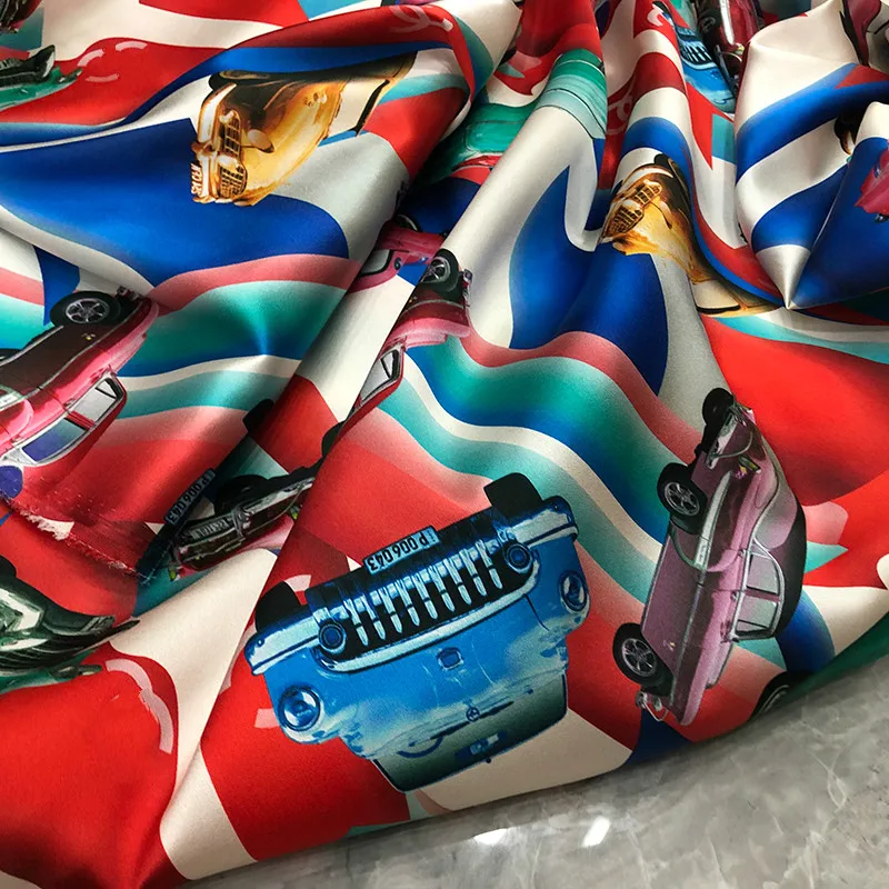 Эластичная атласная ткань на метр материал с принтом для платья одежды шитья