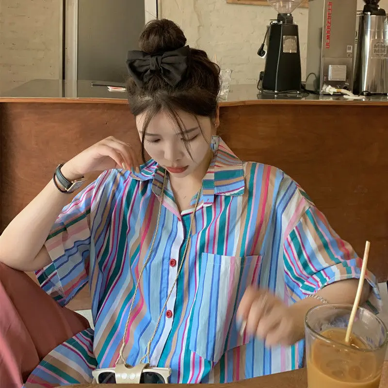 Полосатый дизайн винтажные рубашки женские универсальные офисные шикарные
