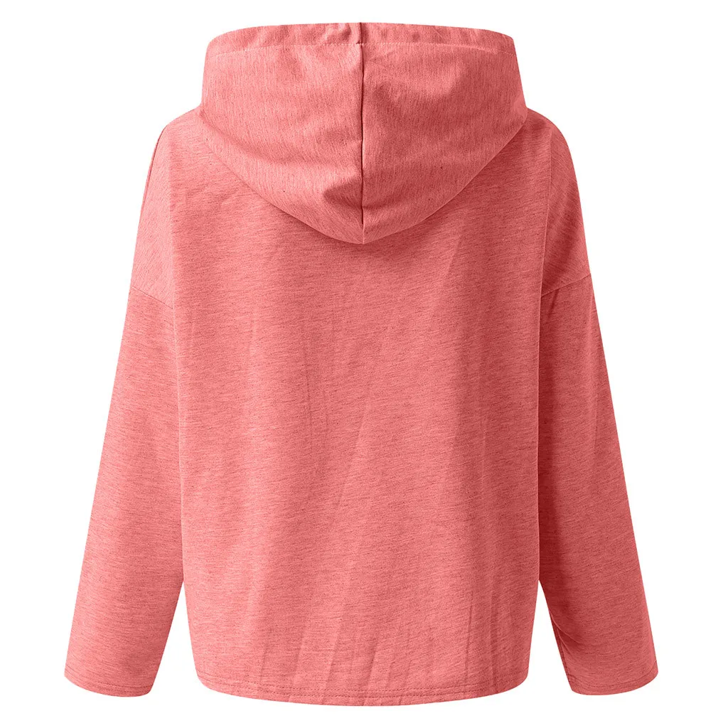 Женская толстовка с длинным рукавом повседневная однотонная капюшоном пуловер