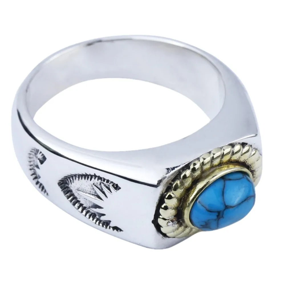 

S925 sterling silver man ring fashion Thai silver men and women retro flying eagle turquoise, simple ring for man