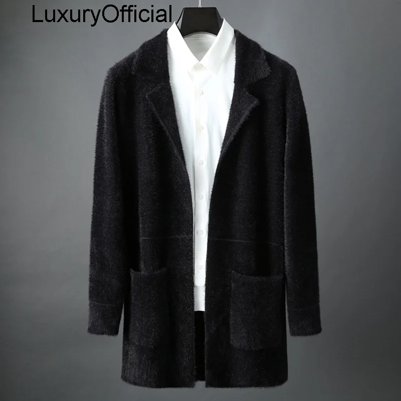 

Second kill Style Men's high-grade mink coat autumn winter men's slim medium long suit collar knitted coat