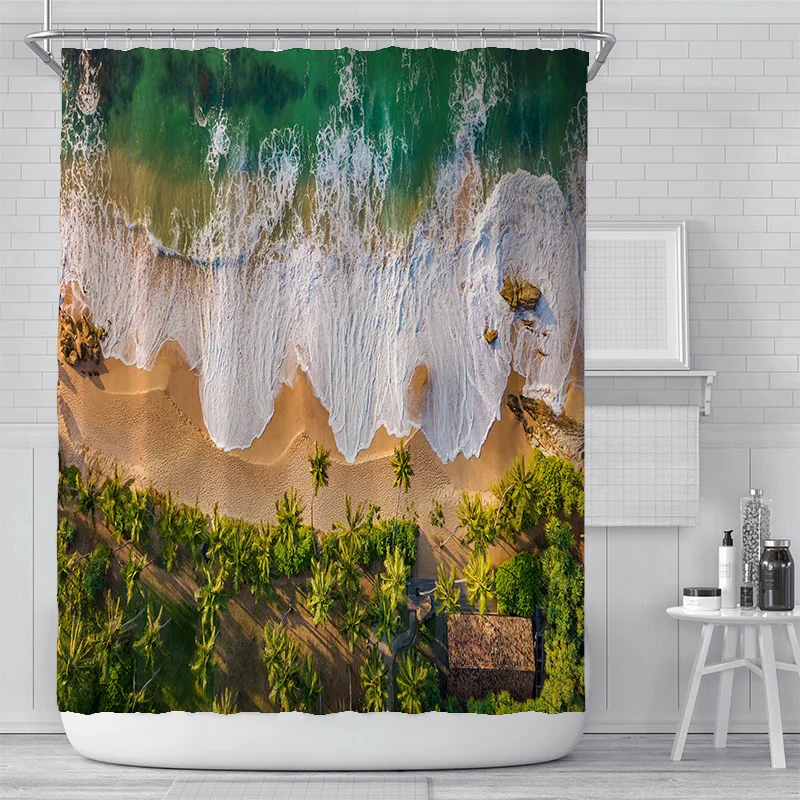 

Waves Beach Printed Large Shower Curtain Thick Waterproof Polyester Bathroom Curtain Shower Curtain