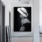 Элегантная женская шляпа, холщовая картина на стену, винтажные постеры и принты, черно-белая Настенная картина для декора гостиной и дома