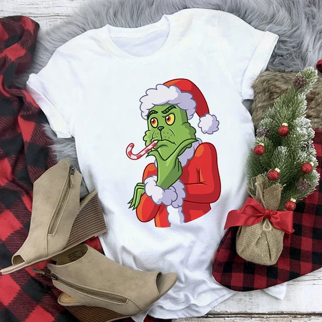 

Christmas Graphic Print T-shirt Women Harajuku Aesthetic Funny Loose Size Tshirt Girls Short Sleeve Tops Female Tee