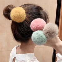 lovely hair rings ponytail holder girls pompom hairbands fashion imitation rabbit fur plush elastic hair rope hair accessories