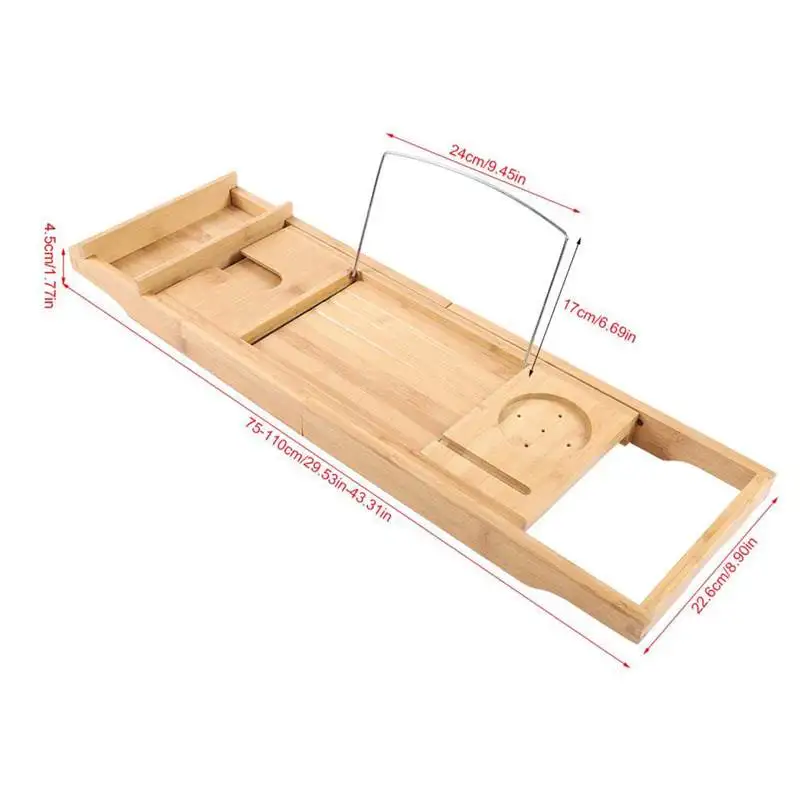 

Home Bamboo Bathtub Caddy Tray with Extending Sides Cellphone Wineglass Holder Accessories Placement