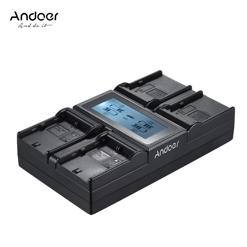 Andoer LP E6 E6N NP F970 4 х канальный цифровой Камера Батарея Зарядное устройство ЖК
