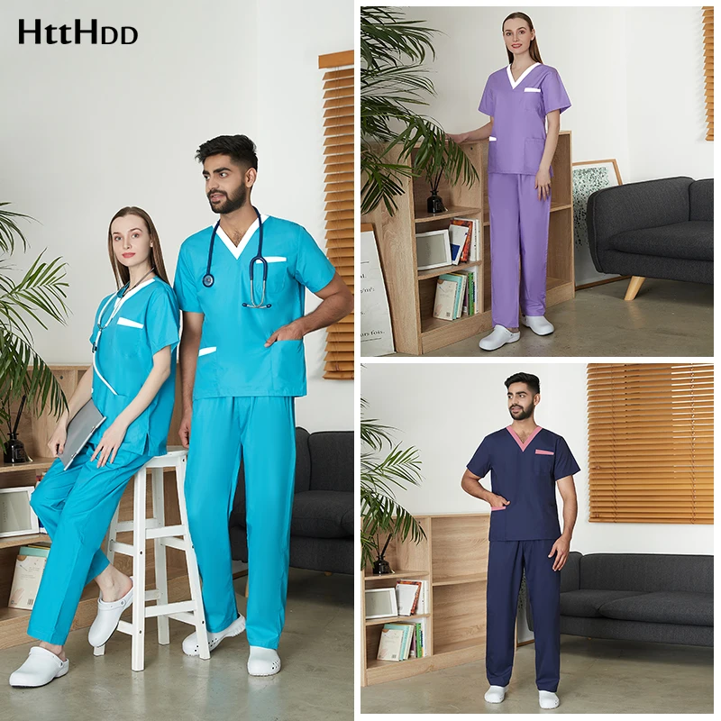

V-neck beauty salon work uniform scrub suit women men scrub suit short sleeve breathable spa uniform nursing work clothes new