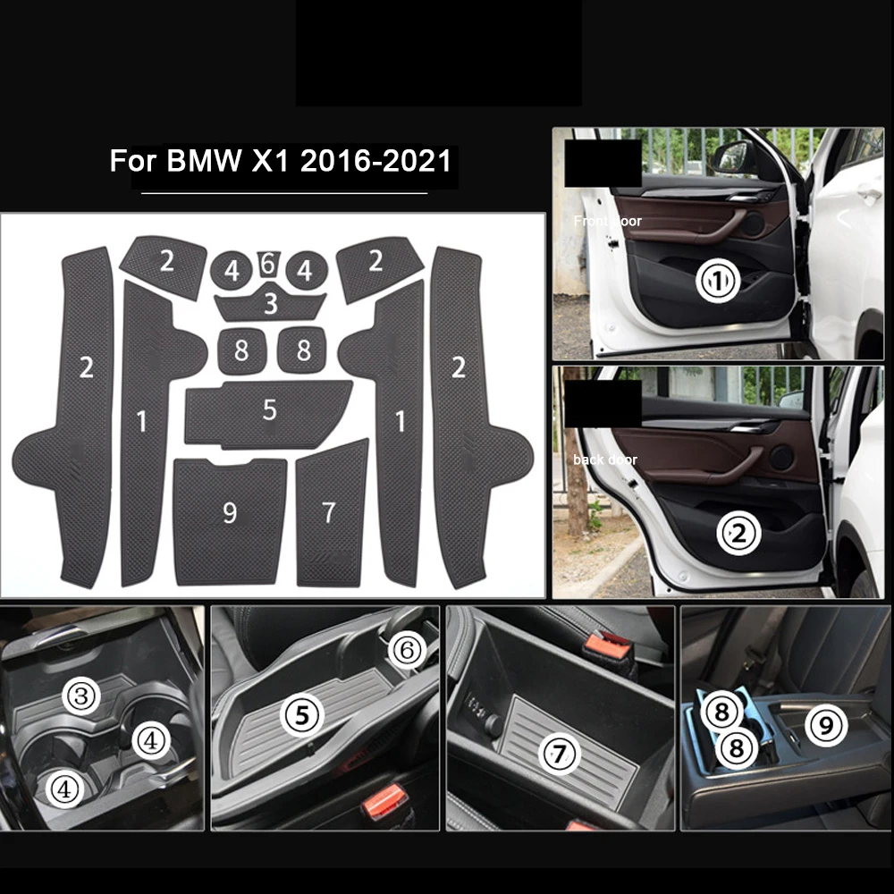 

Car Door Groove Mat For BMW X1 2016-2021 PU Leather Car Anti Slip Mat Non-Slip Covers Cup Pad Interior Accessories 15pcs