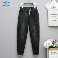 3323 spring summer new fashion women large 100kg casual loose female elastic waist oversize jean trousers jeans wild pants