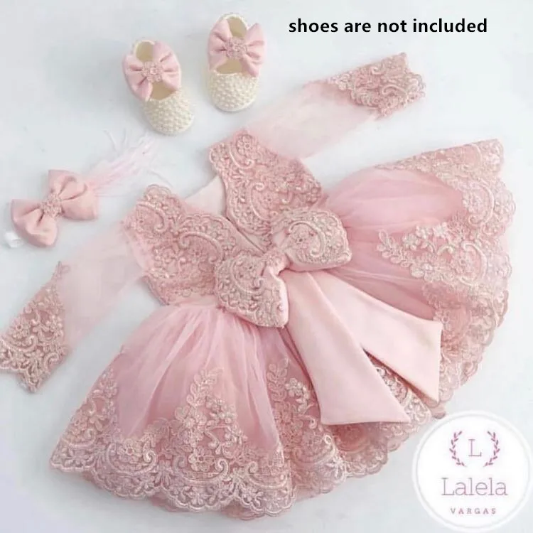 Розовые кружевные платья с цветочным принтом и длинными рукавами для девочек