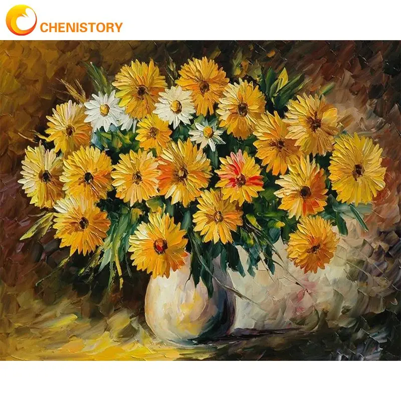 

CHENISTORY 5d Full Square Round Diamond Painting Yellow Flower Needlework Diamond Painting Flower Mosaic Cross Stitch Wall Art